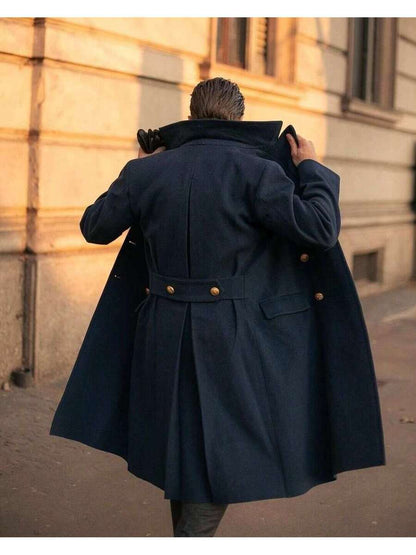 Navy Wool Blend Overcoat
