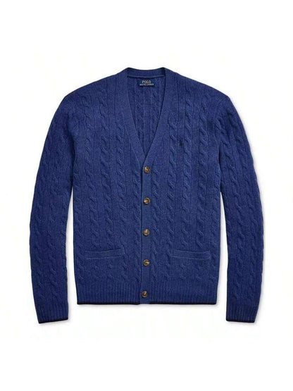 Navy Cable-Knit Cardigan Sweater Cashmere