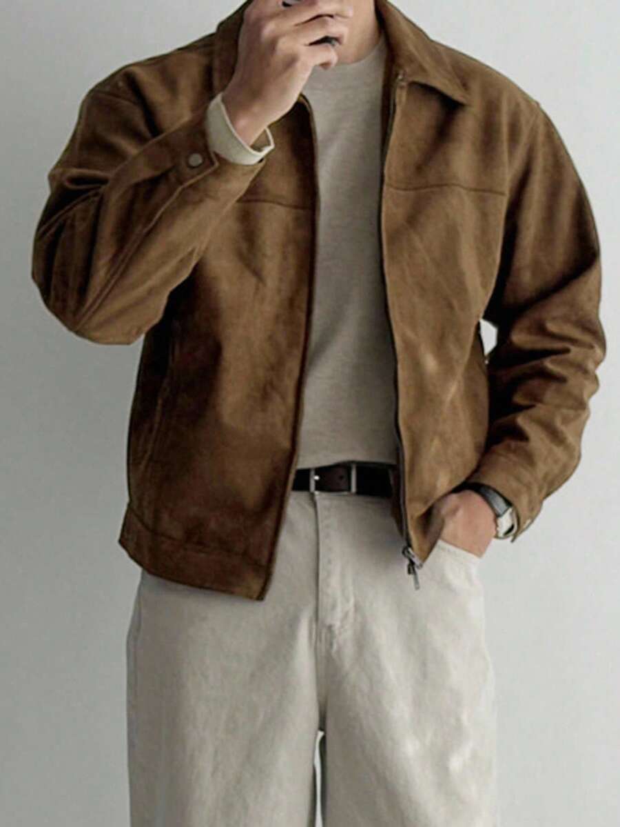 Brown Suede Faux Fur Jacket