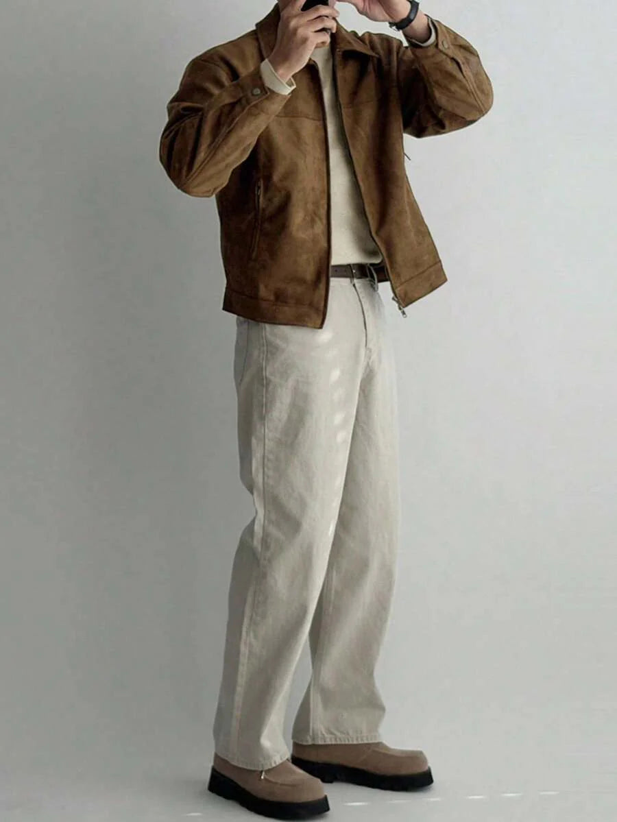 Brown Suede Faux Fur Jacket
