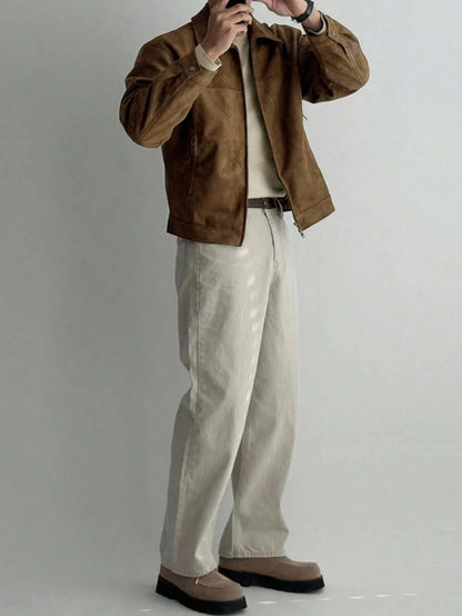 Brown Suede Faux Fur Jacket