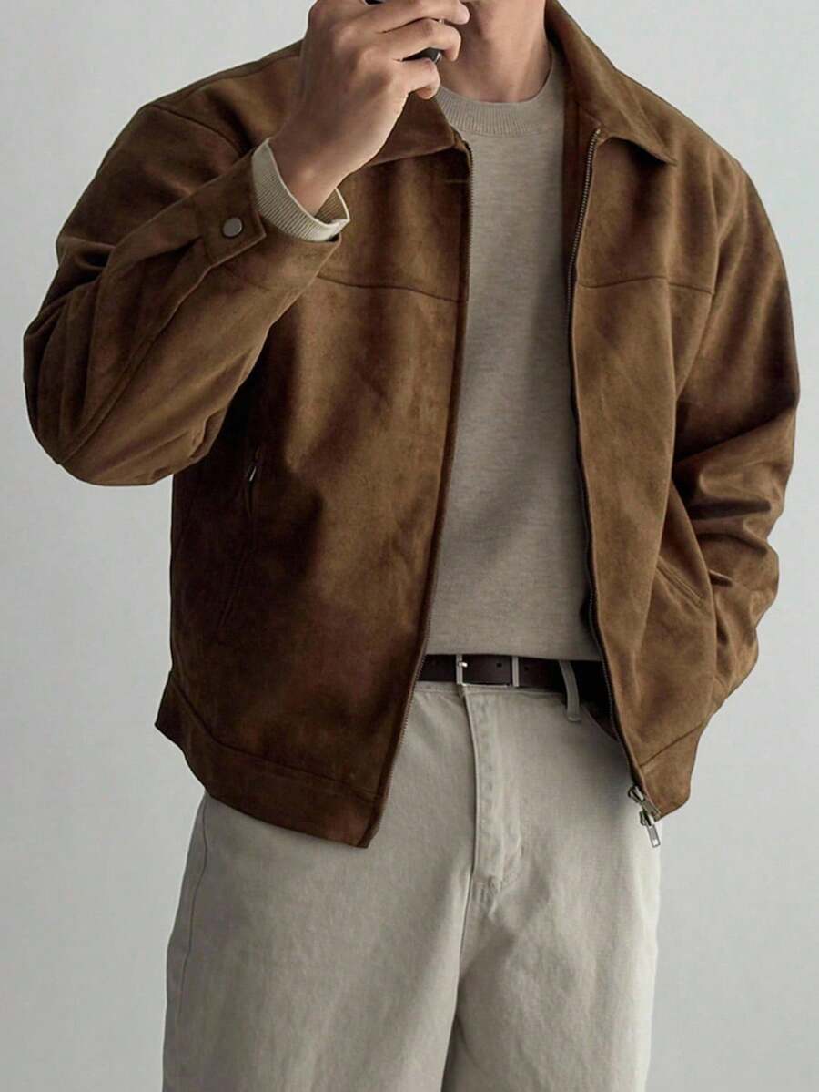 Brown Suede Faux Fur Jacket