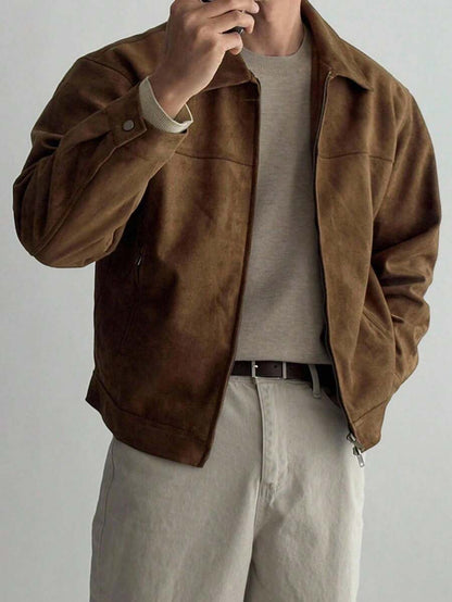 Brown Suede Faux Fur Jacket