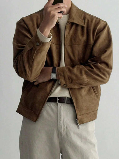 Brown Suede Faux Fur Jacket