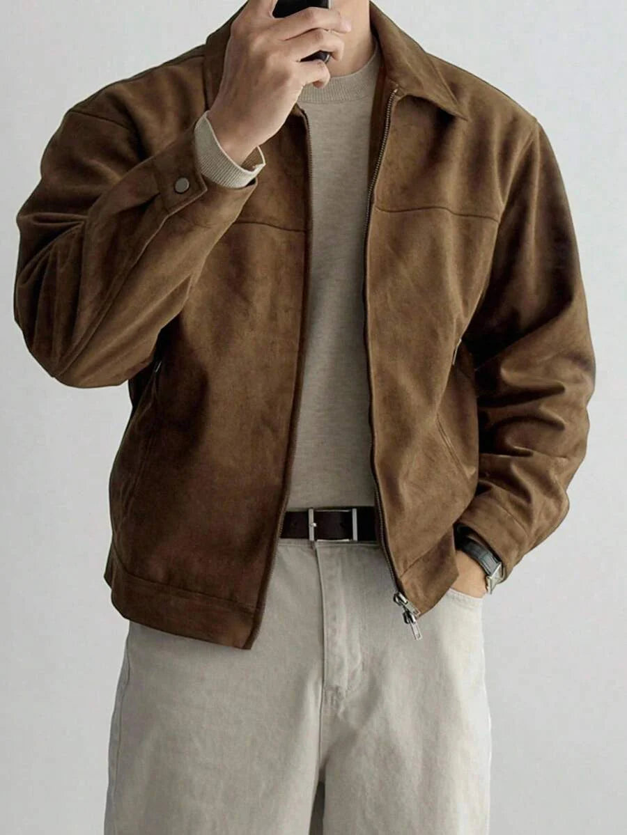 Brown Suede Faux Fur Jacket