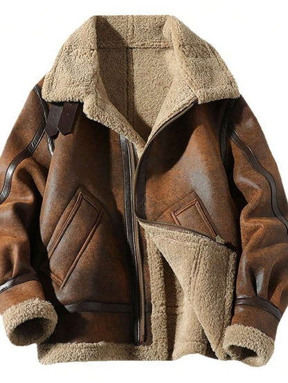 Classic Faux Fur Lined Leather Coat - BritishElegance