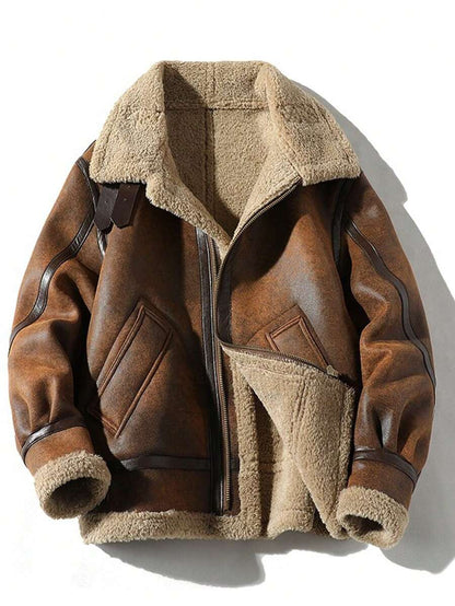 Classic Faux Fur Lined Leather Coat