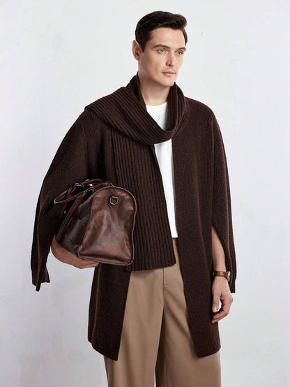 Casual Brown Cardigan Knit Wool