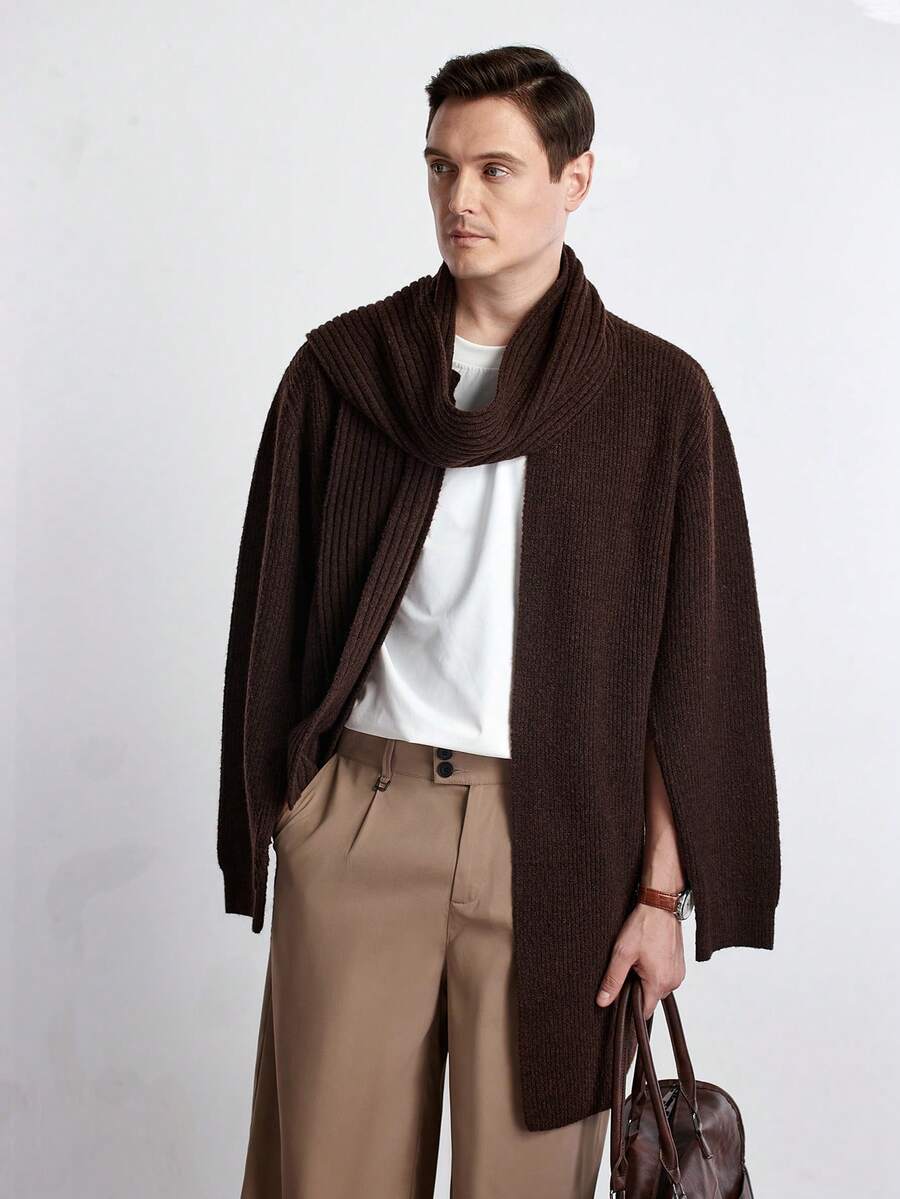 Casual Brown Cardigan Knit Wool