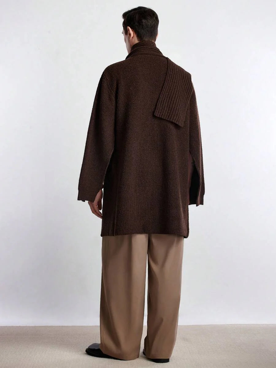 Casual Brown Cardigan Knit Wool