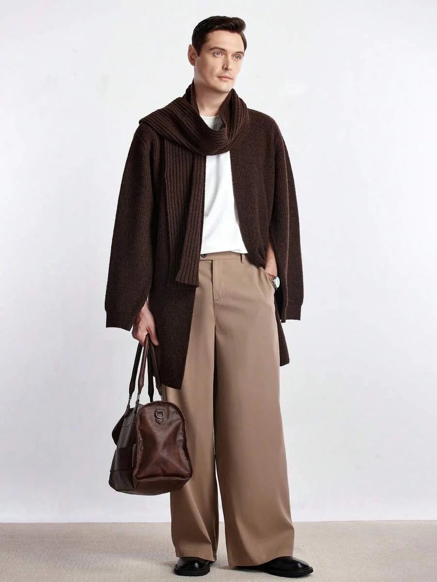 Casual Brown Cardigan Knit Wool