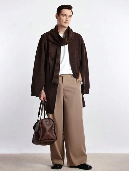 Casual Brown Cardigan Knit Wool