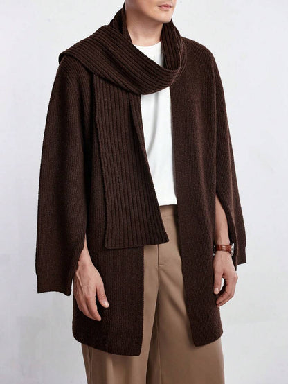 Casual Brown Cardigan Knit Wool