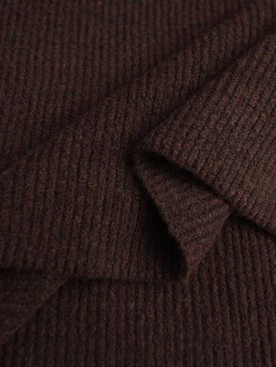Casual Brown Cardigan Knit Wool