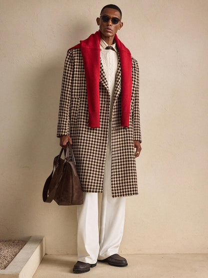 Oversized Wool Coat Plaid Khaki