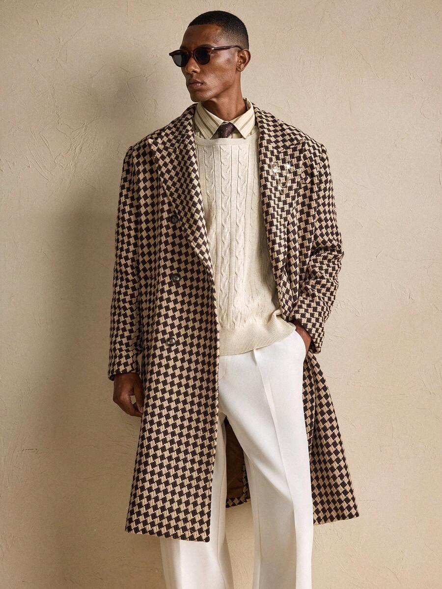 Oversized Wool Coat Plaid Khaki