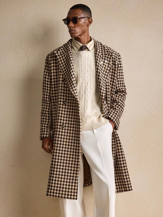 Classic Plaid Woolen Long Coat - Warm Winter Overcoat - BritishElegance