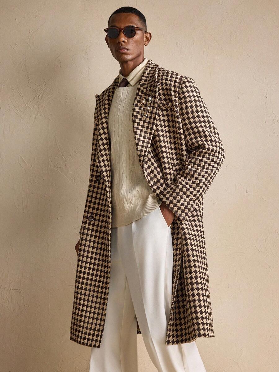 Oversized Wool Coat Plaid Khaki