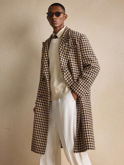 Oversized Wool Coat Plaid Khaki