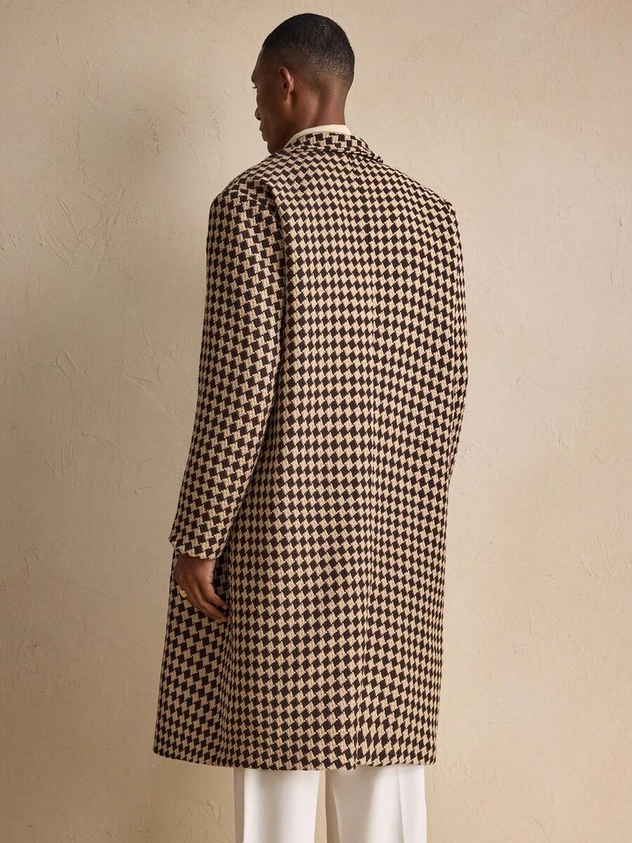 Oversized Wool Coat Plaid Khaki
