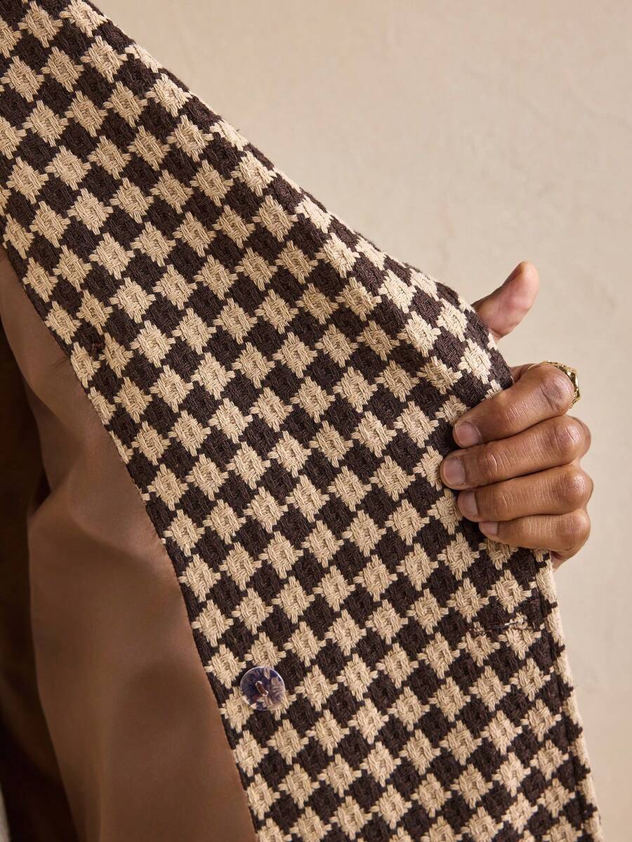 Oversized Wool Coat Plaid Khaki