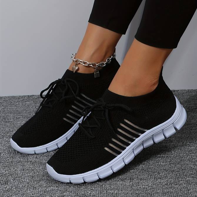 Lightweight Women's Airy Running Shoes with Stripe Detail - BritishElegance
