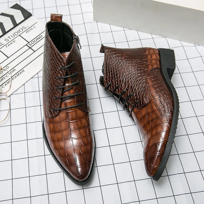 The Orvieto Men’s Crocodile Pattern Leather Ankle Boots - Brown