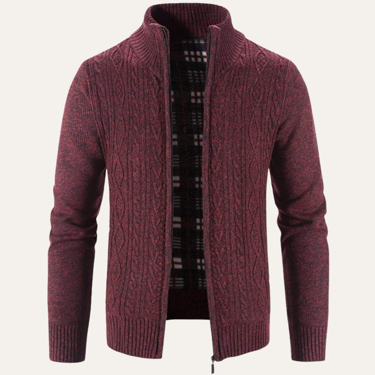 Men’s Mottled Cable Knit Full Zip Cardigan