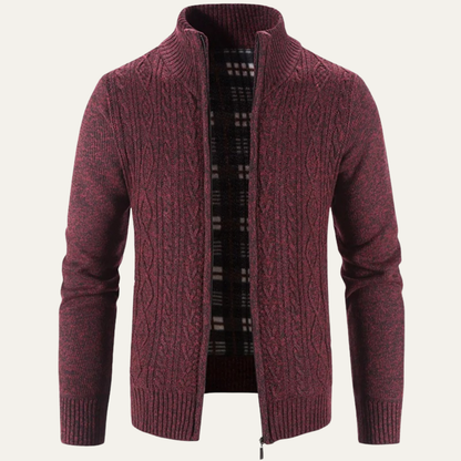 Men’s Mottled Cable Knit Full Zip Cardigan