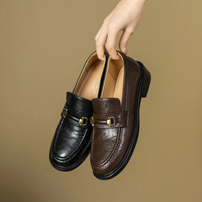The Montepulciano Men’s Classic Slip On Leather Loafers with Metal Buckle