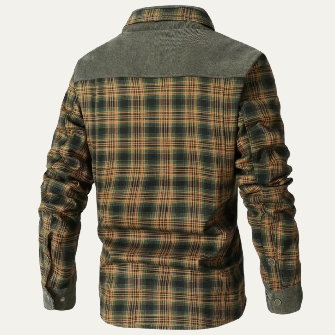 Men’s Plaid Fleece Lined Corduroy Yoke Shirt Jacket