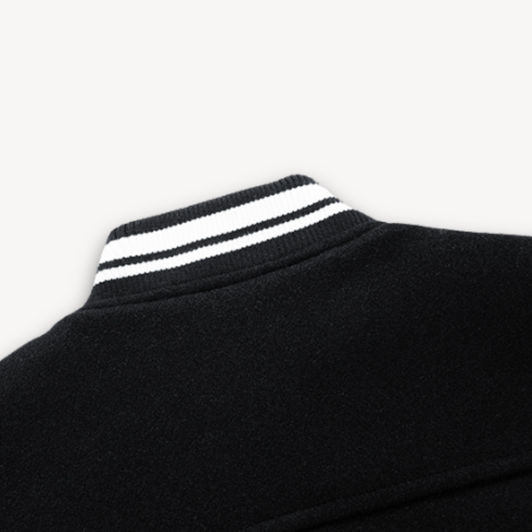Men's Varsity Jacket - Wool Blend Body with Faux Leather Sleeves - Classic Letterman Style