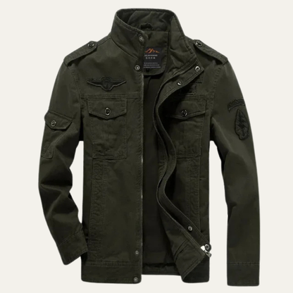 The Levanzo Men's Khaki Military Jacket with Stand Collar & Pockets