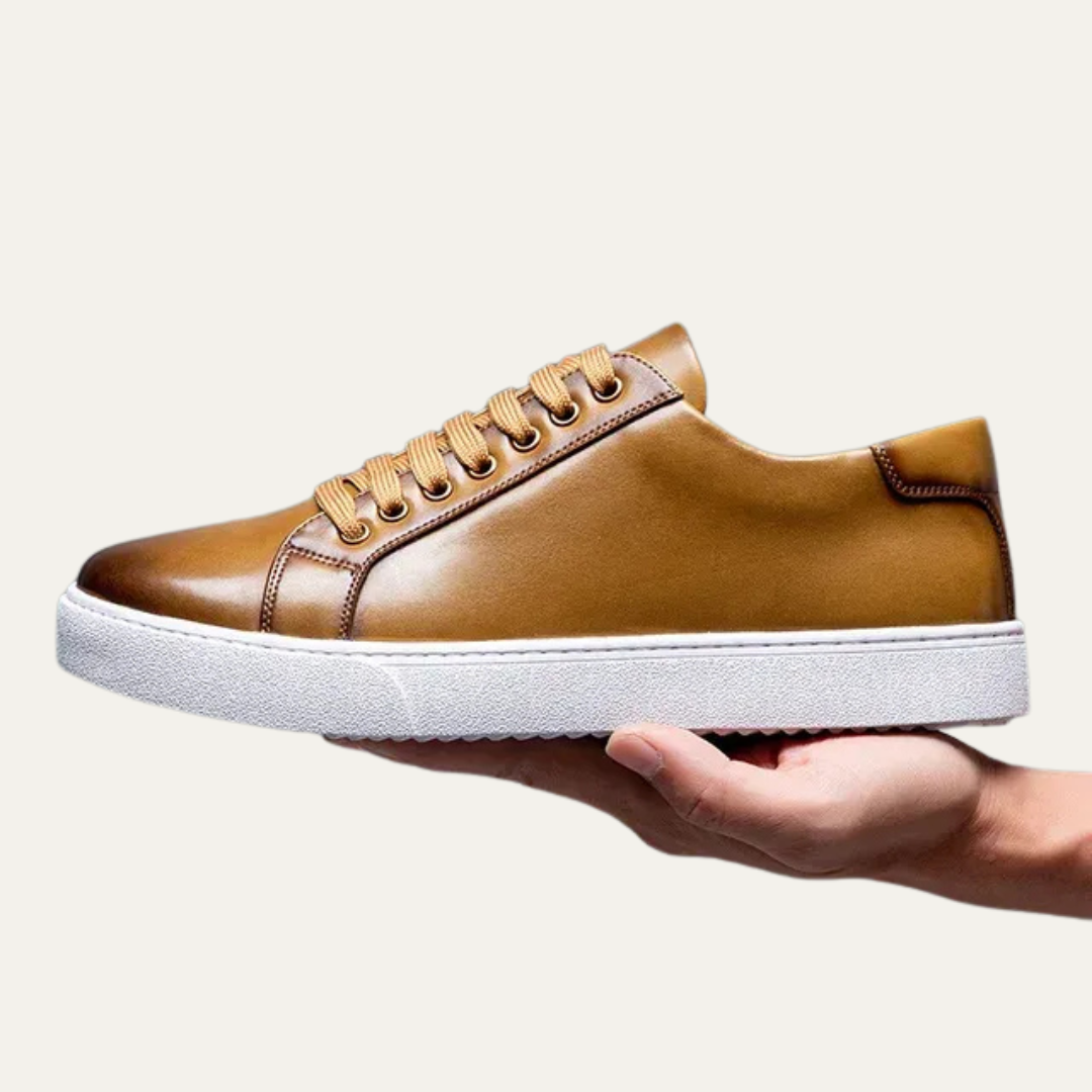 Men’s Leather Low Top Sneakers with Thick Cupsole