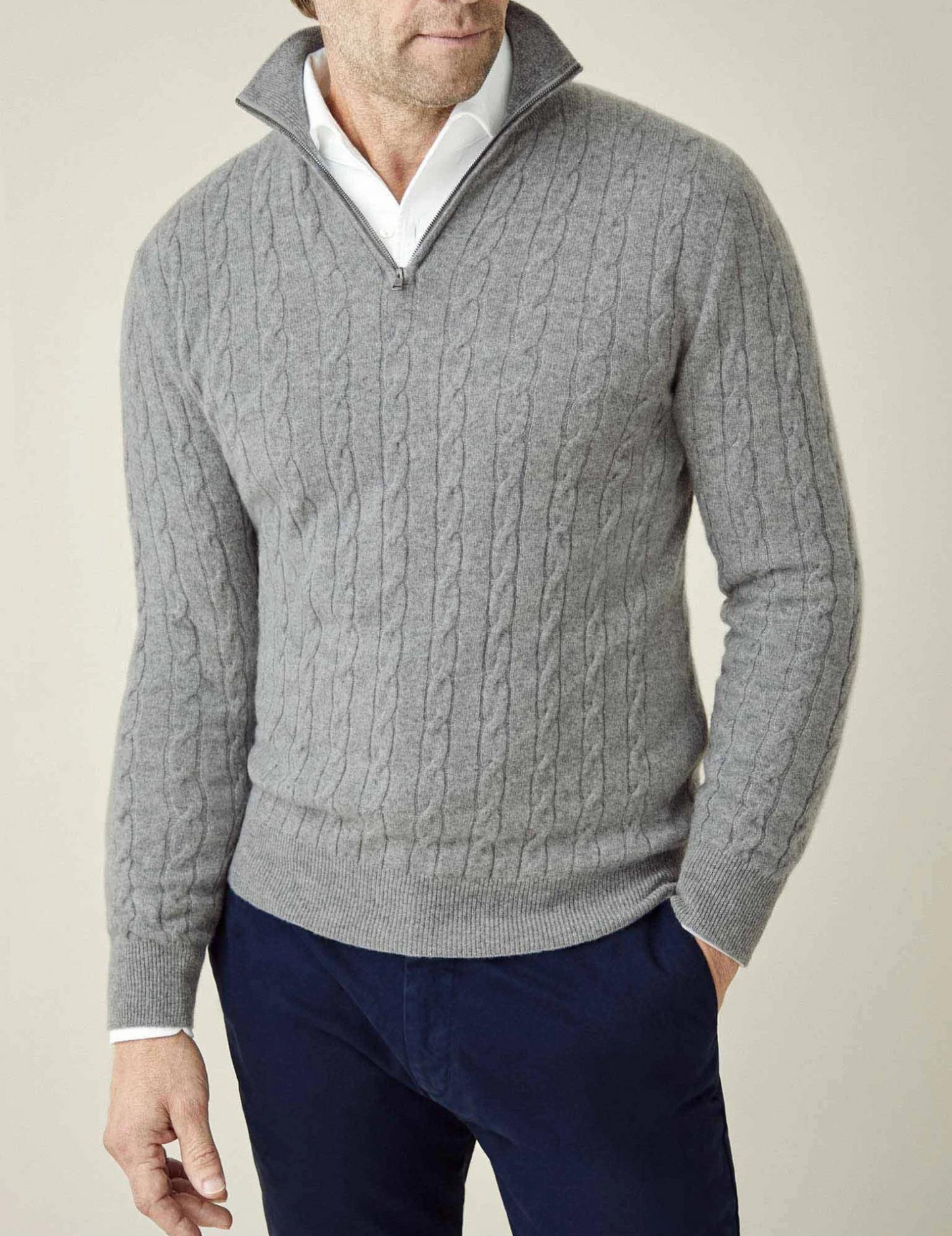 Stylish Cable Knit Zipper Sweater