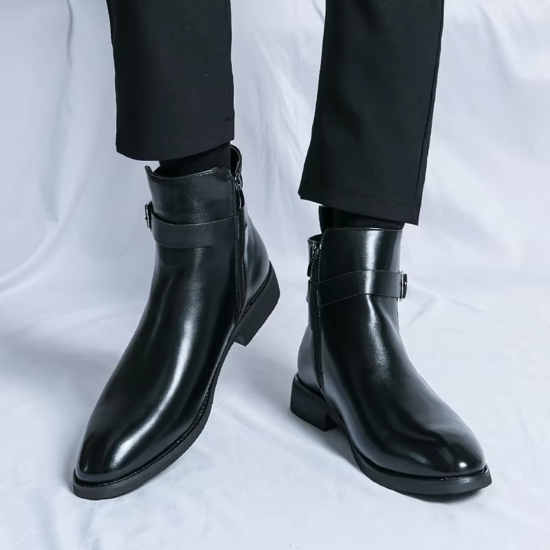 Men's Smart Vegan Leather Chelsea Boots with Zip Detail - BritishElegance