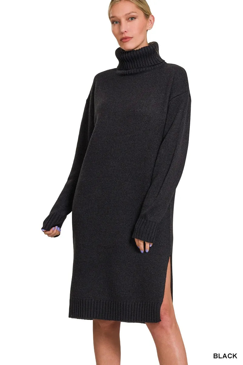 Comfortable Crew Neck Winter Sweater Dress - BritishElegance