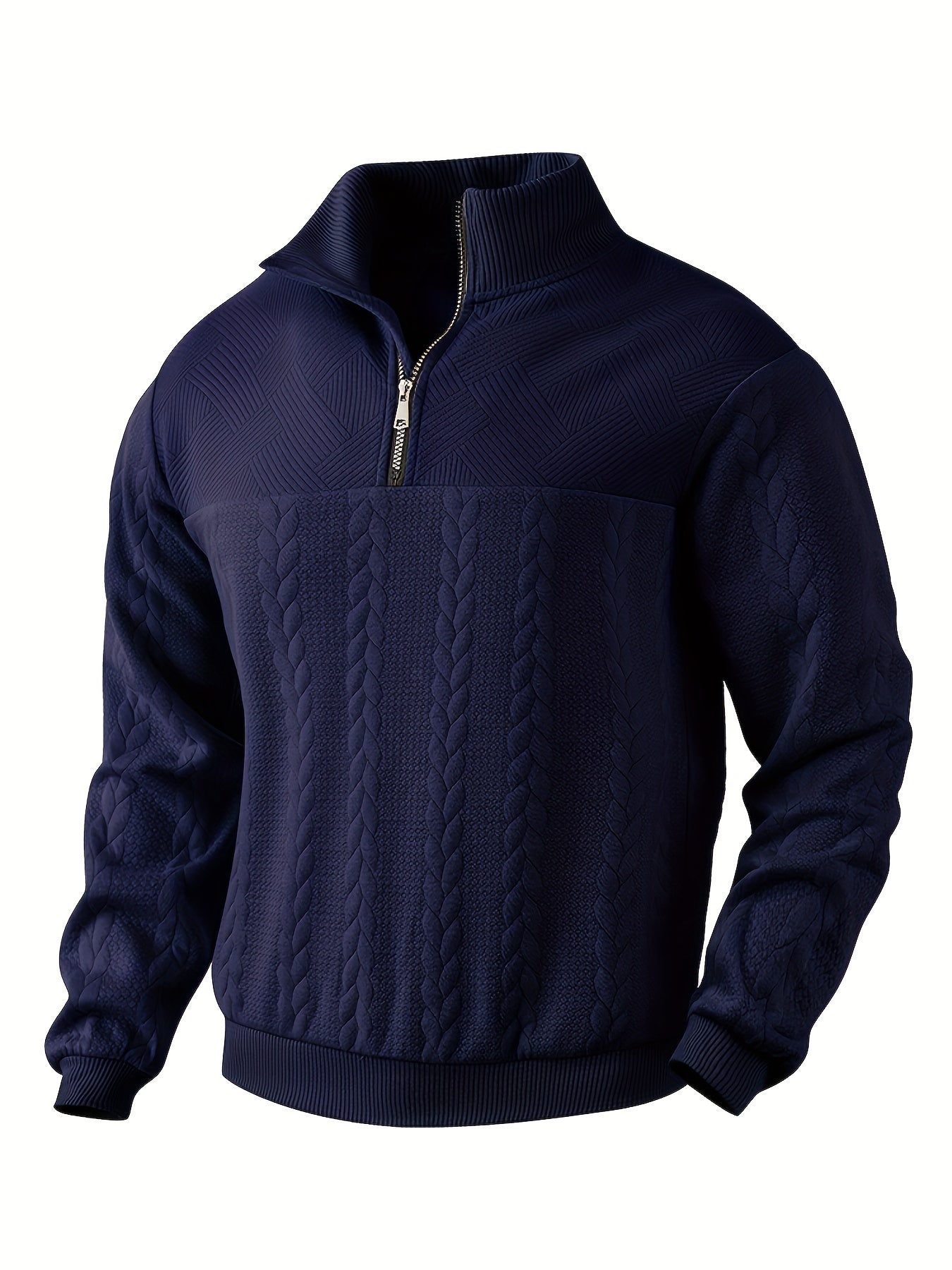 Warm Crew Neck Men's Winter Sweater with Zipper