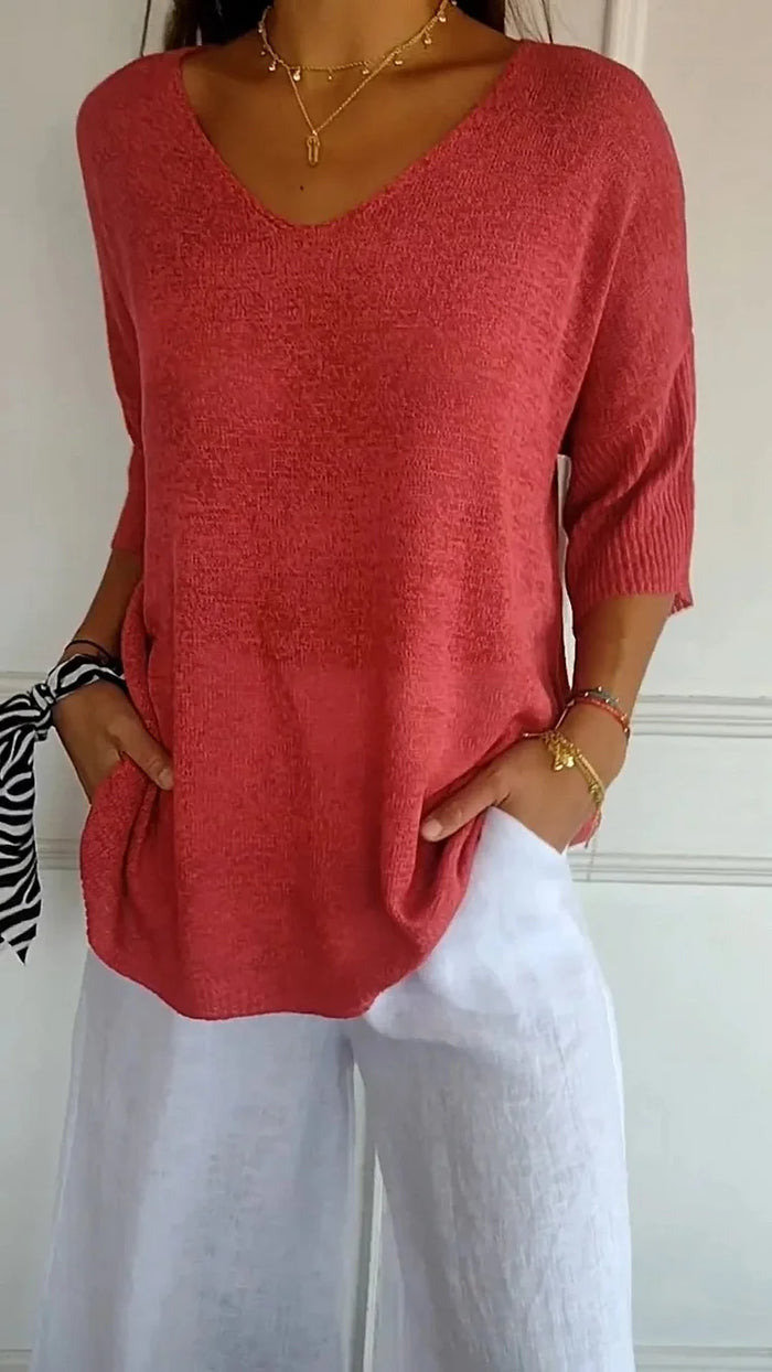 Relaxed Fit V-Neck Sweater for Women - BritishElegance