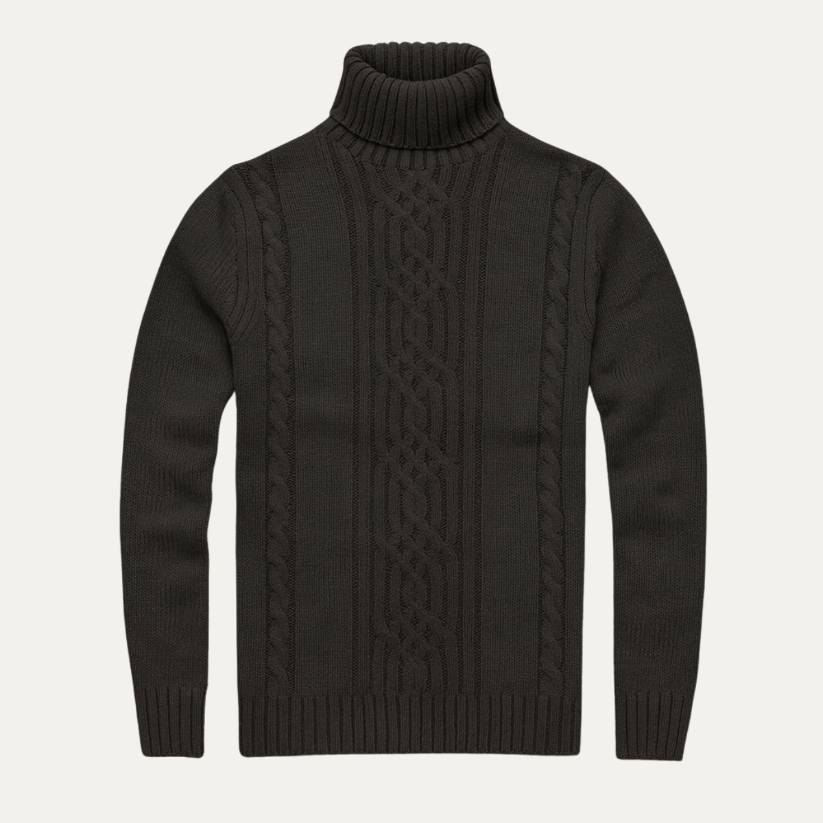 Men’s Ribbed Turtleneck Cable Panel Sweater