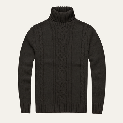 Men’s Ribbed Turtleneck Cable Panel Sweater