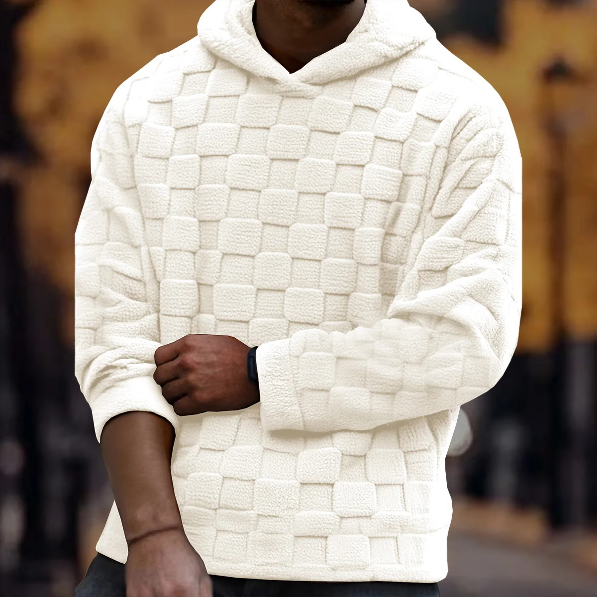 The Bergamo Men’s Casual Thick Fleece Jacket with Textured Check Design