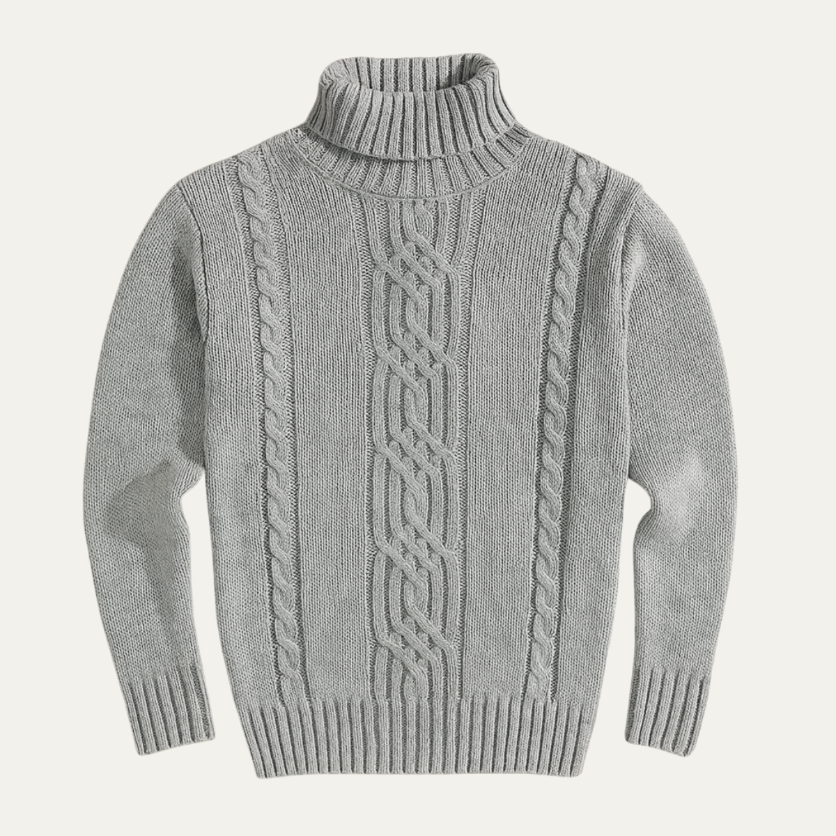 Men’s Ribbed Turtleneck Cable Panel Sweater