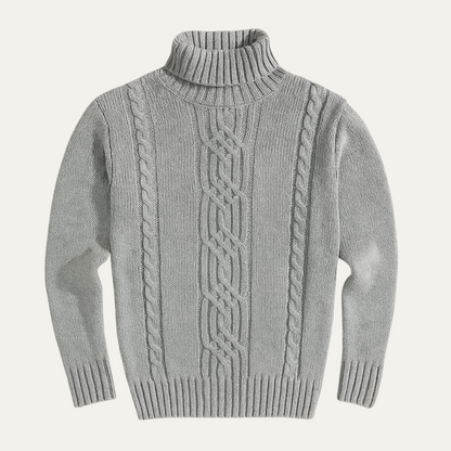 Men’s Ribbed Turtleneck Cable Panel Sweater