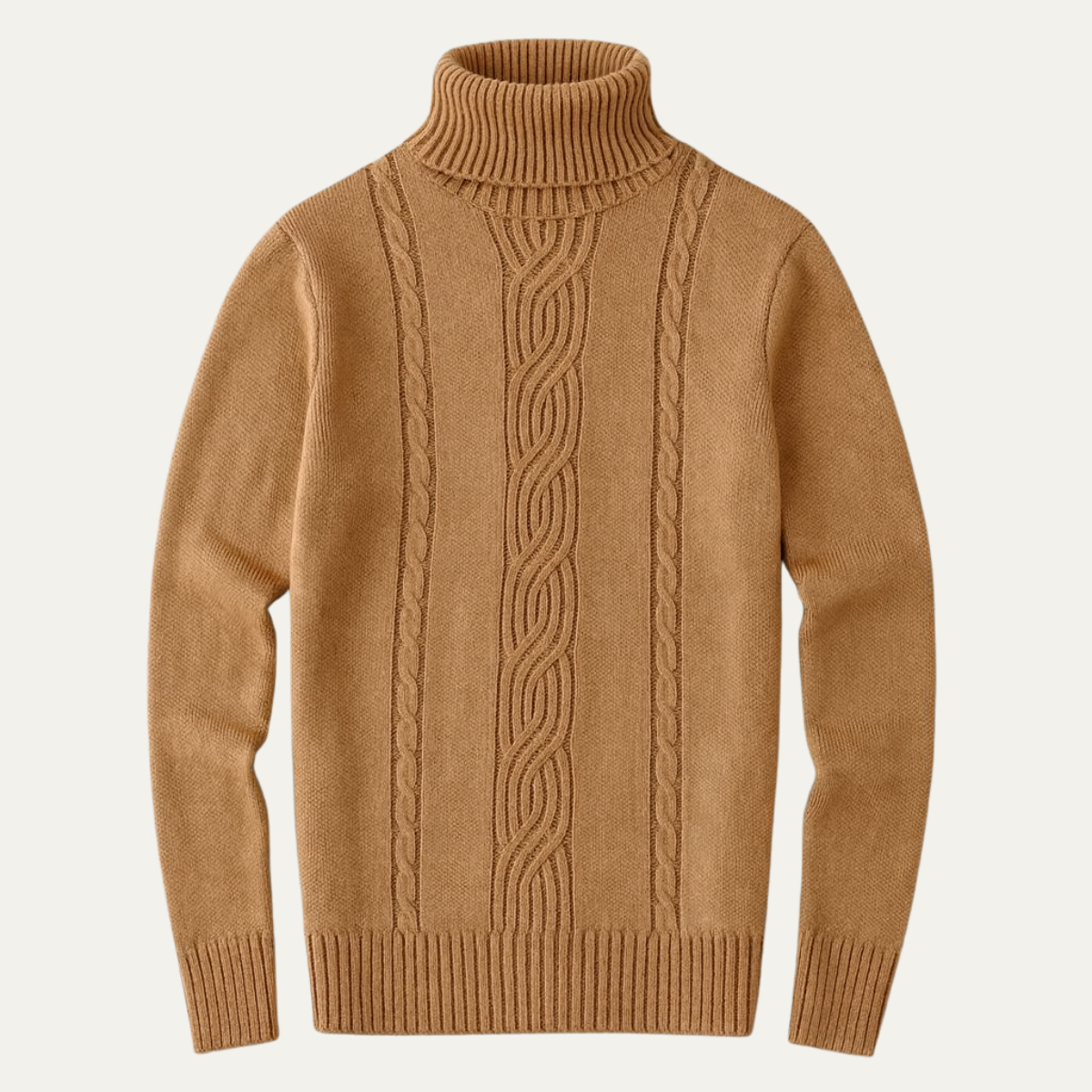 Men’s Ribbed Turtleneck Cable Panel Sweater