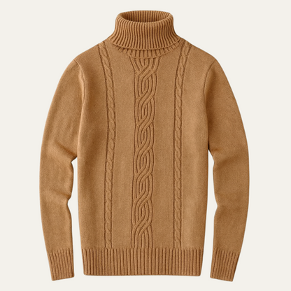 Men’s Ribbed Turtleneck Cable Panel Sweater