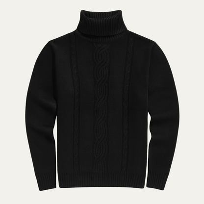 Men’s Ribbed Turtleneck Cable Panel Sweater