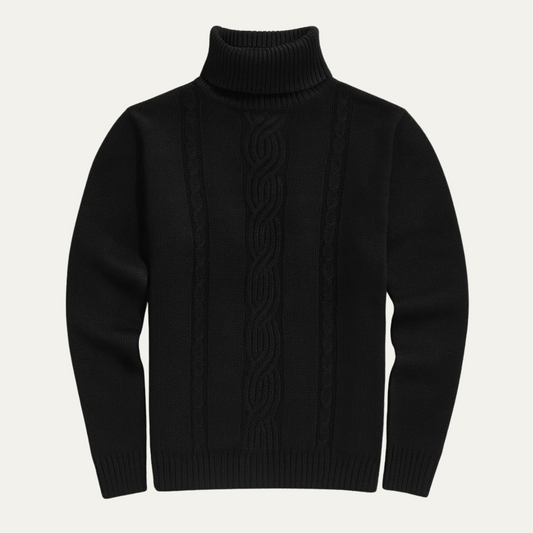 Men’s Ribbed Turtleneck Cable Panel Sweater
