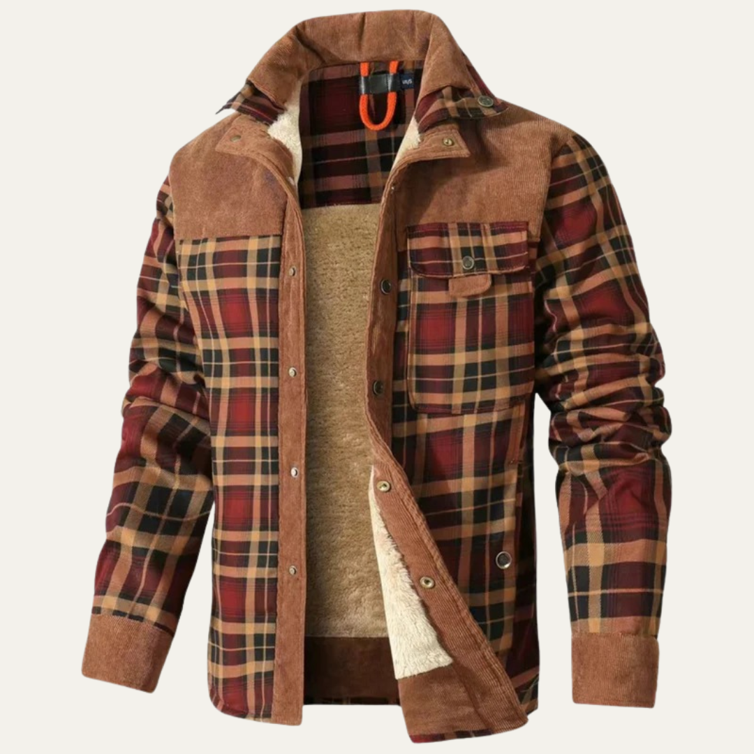 Men’s Plaid Fleece Lined Corduroy Yoke Shirt Jacket