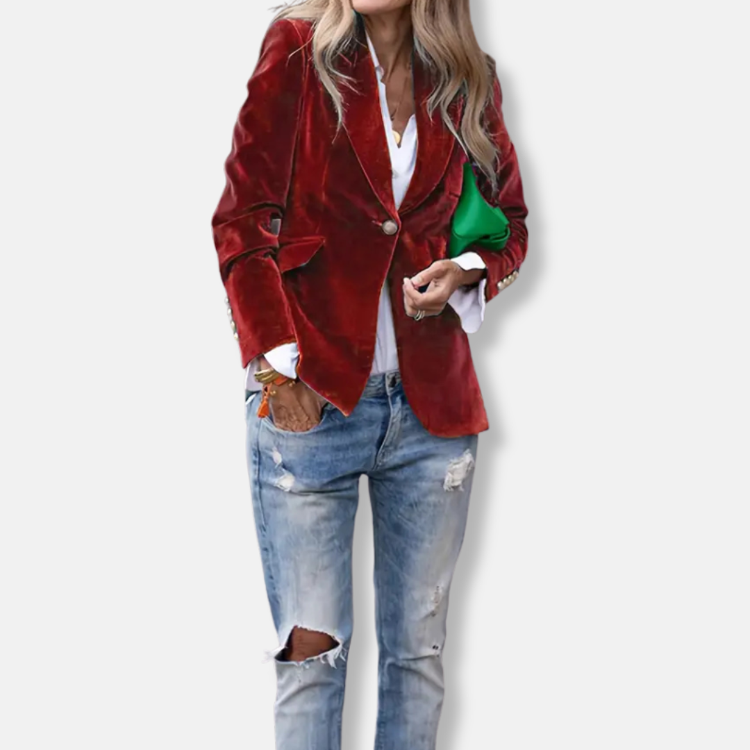 Isla Tailored Blazer | Gold Button Accent Lapel Collar Blazer